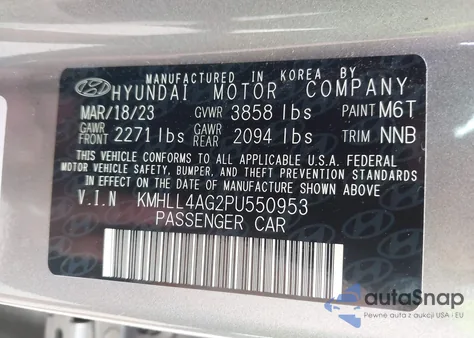 2023 Hyundai Elantra Se from USA, damaged, VIN KMHLL4AG2PU550953